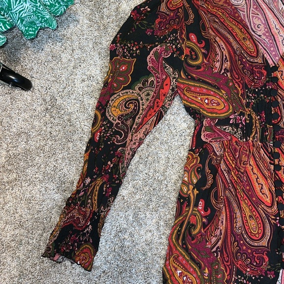 NWOT Zara paisley print smocked a neck button down dress Size XS - Picture 9 of 12